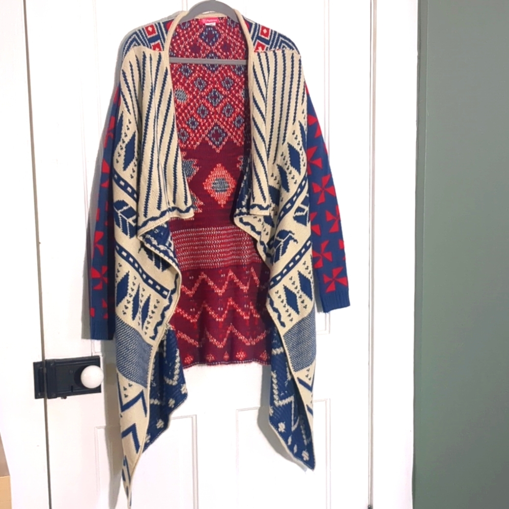 Boho open front Aztec sweater